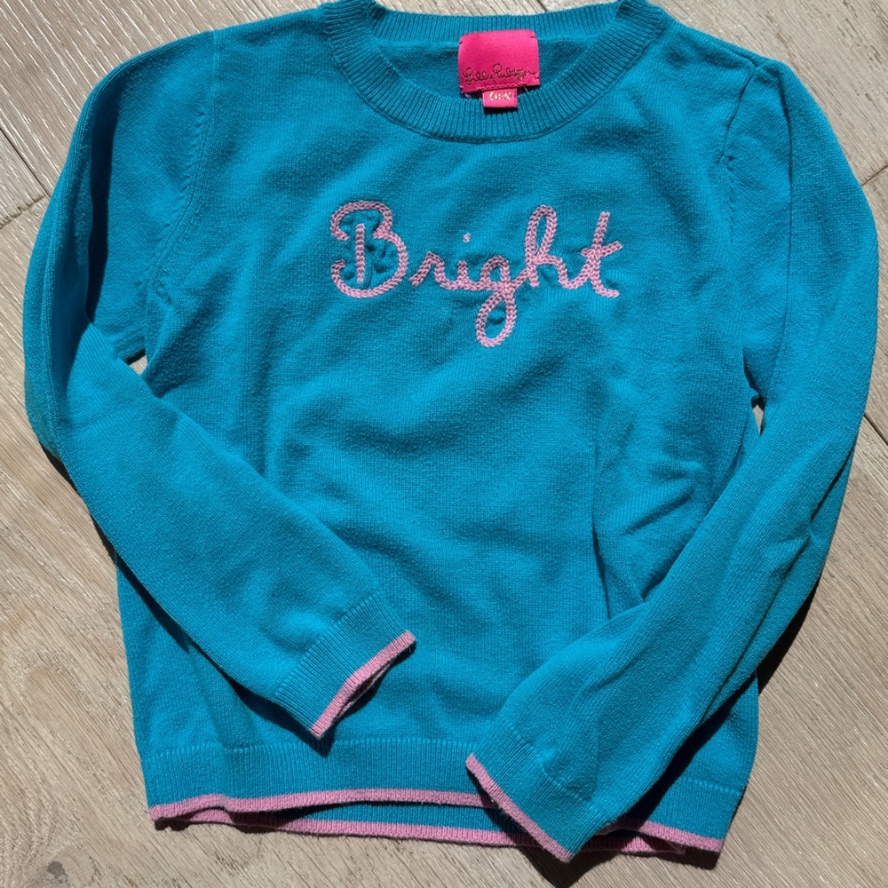 Lilly Pulitzer Blue Kids Sweater with 'Bright' Embroidery